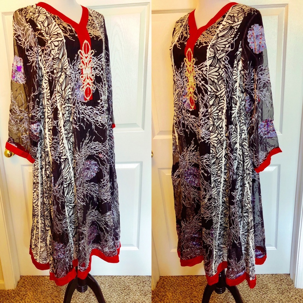 Chiffon Dress Swarovski Crystals Work 2pc